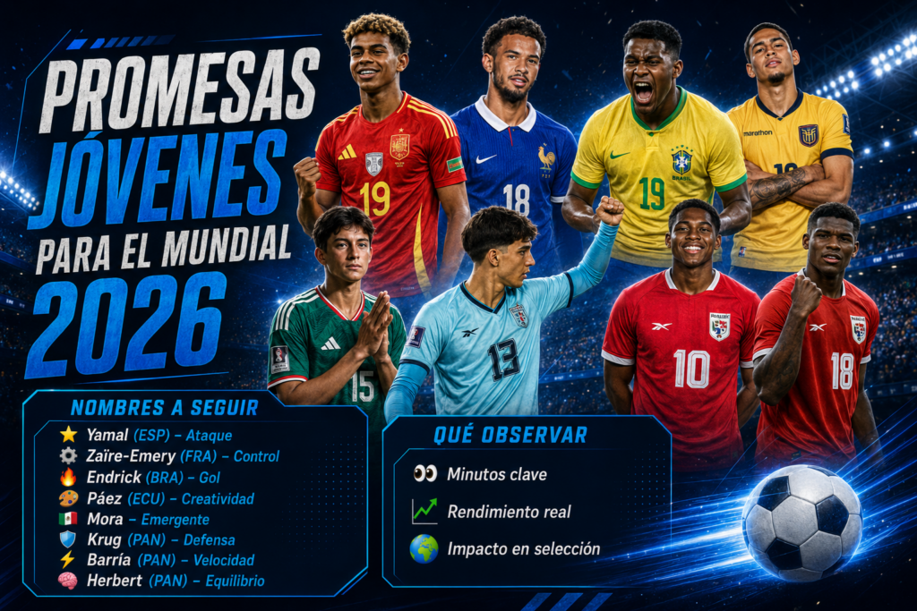 Infografía de jugadores jóvenes a seguir en el torneo internacional 2026