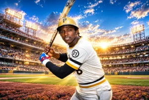 Rennie Stennett, segunda base panameño de los Pittsburgh Pirates, con el bate listo en el estadio.